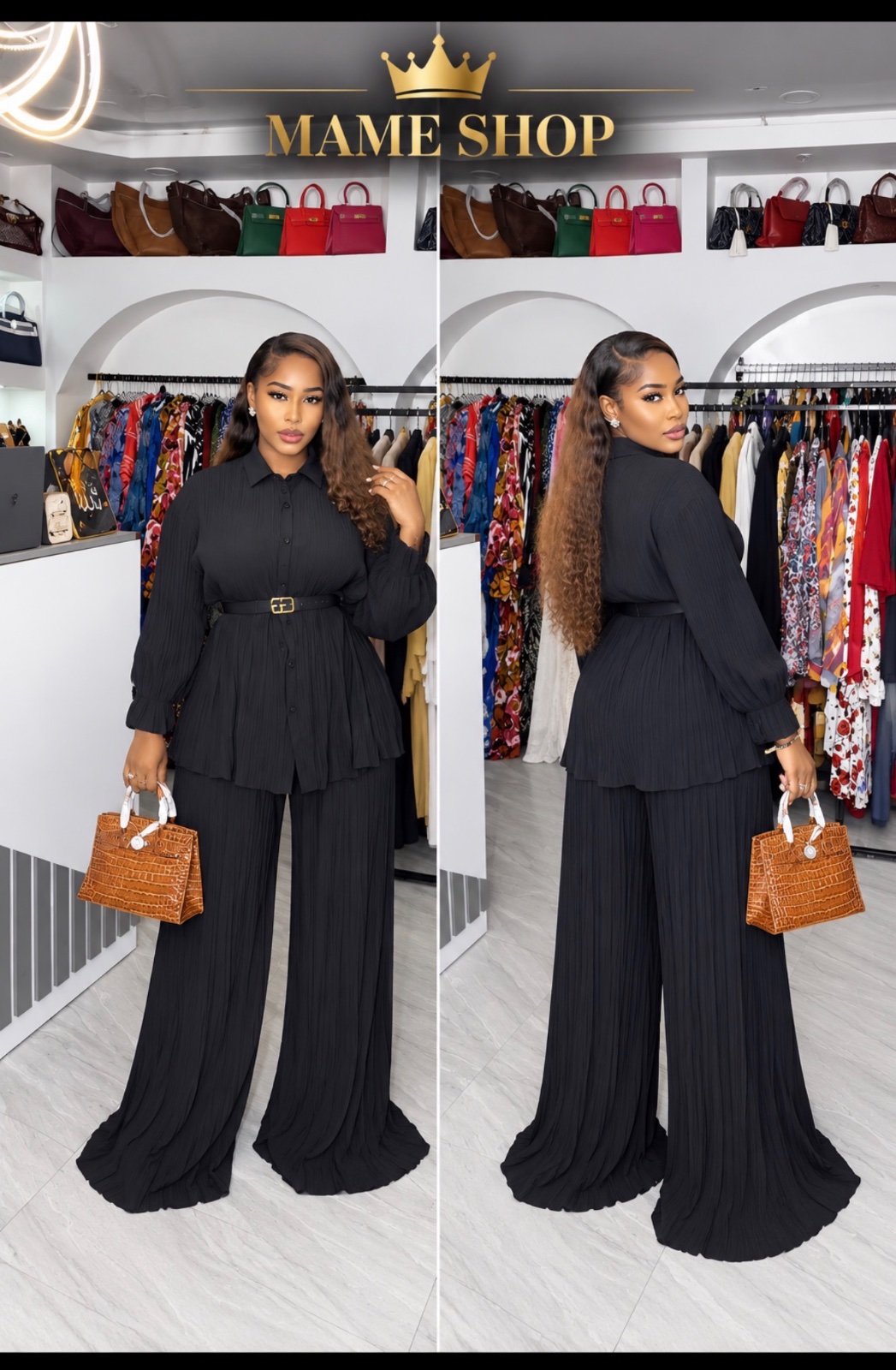 Ensemble pantalon chic noir plissé