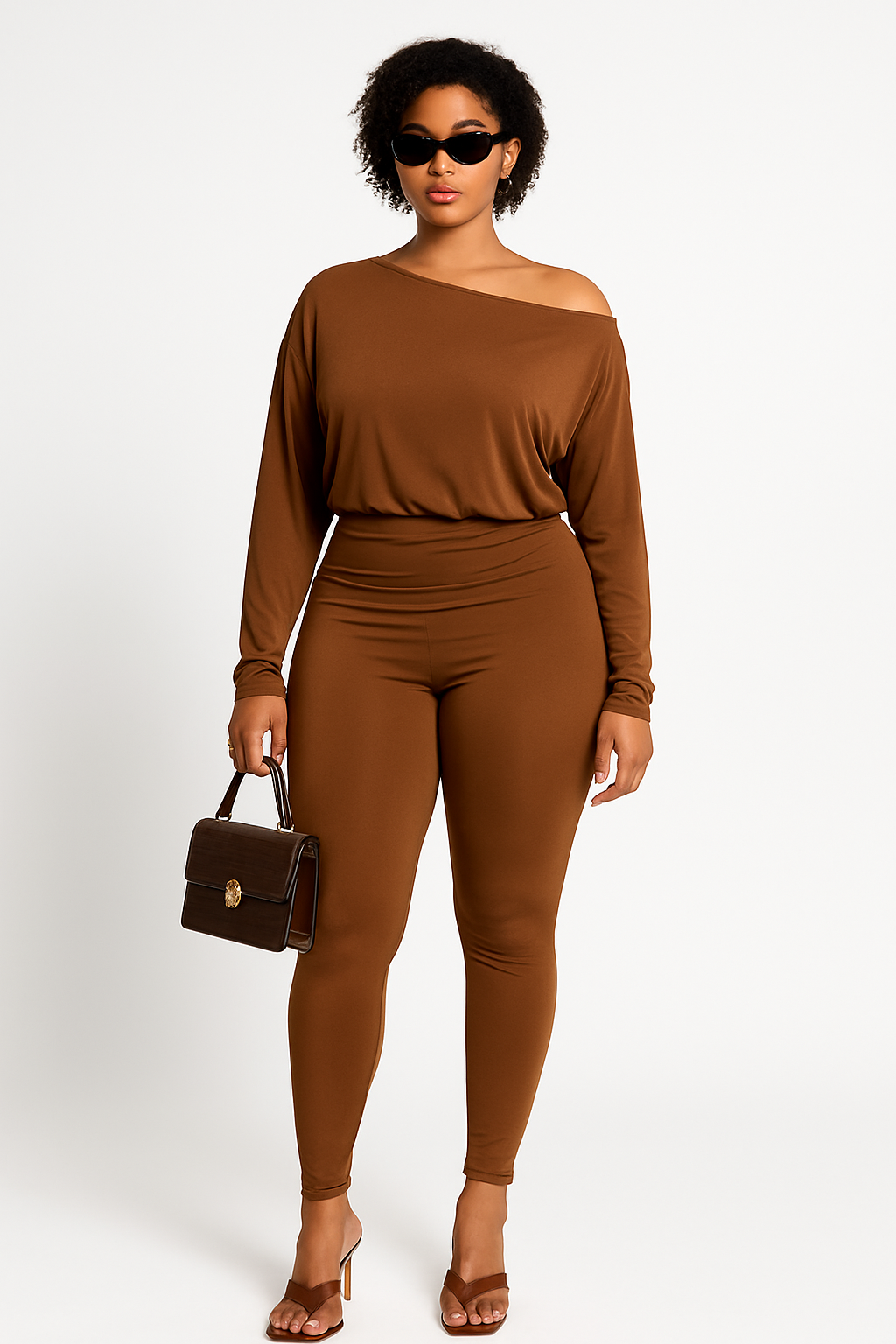 Ensemble jupe et haut drapé marron