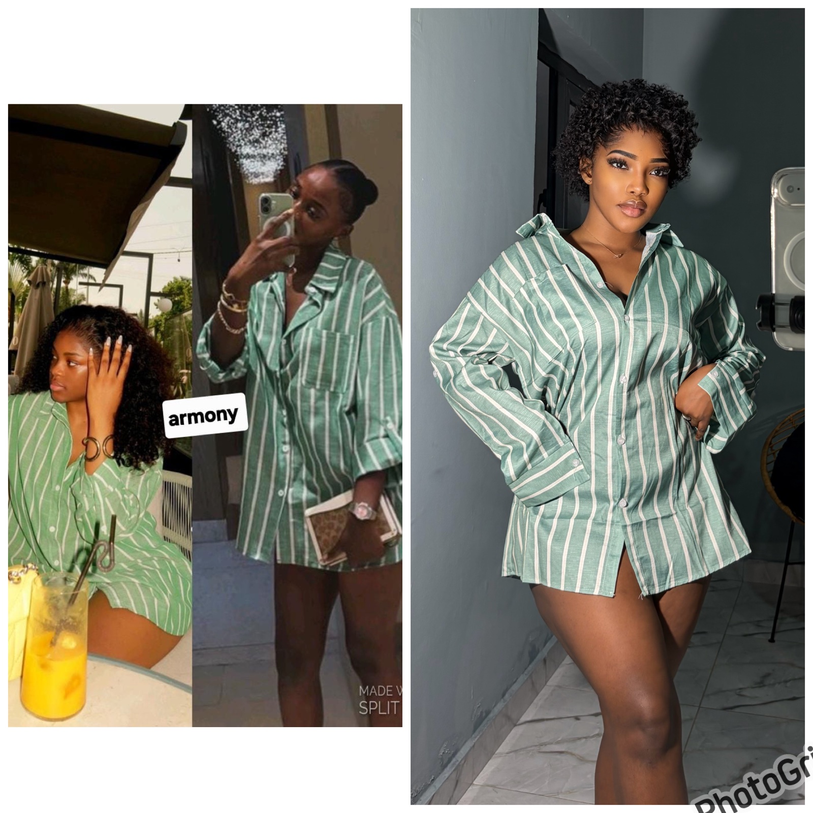 Robe chemise rayée vert sauge