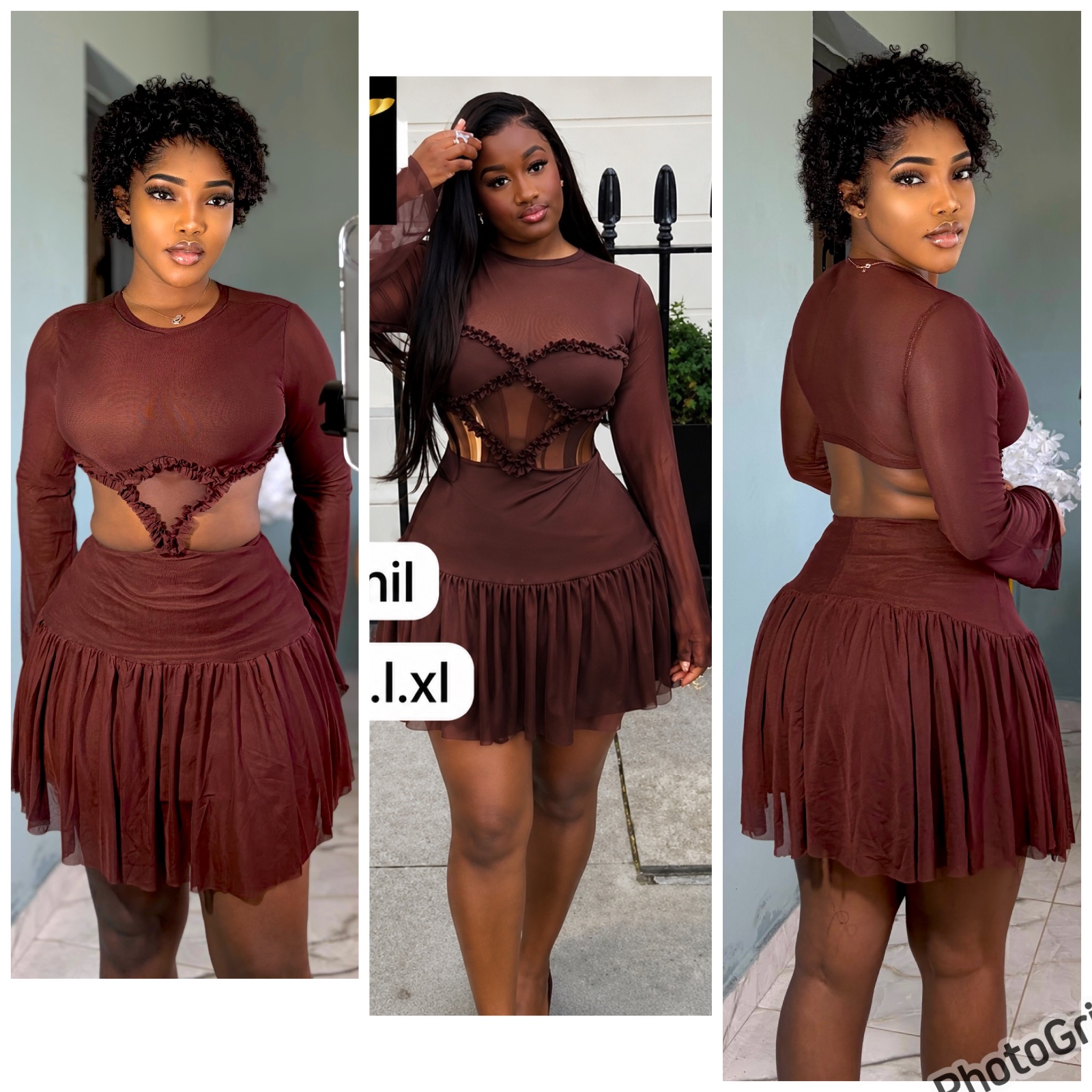 Robe courte en voile à volants