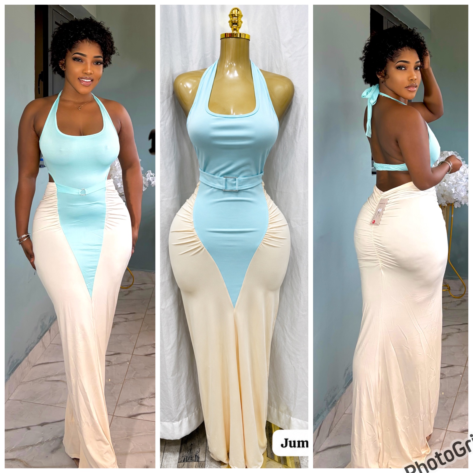 Robe longue bicolore dos nu