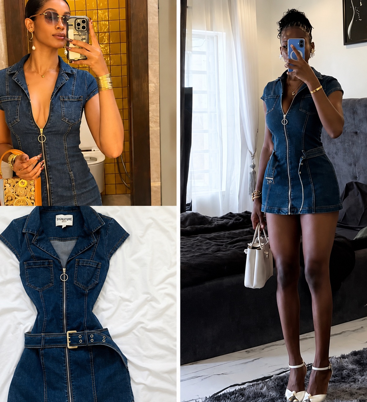 Robe courte en jean zippée