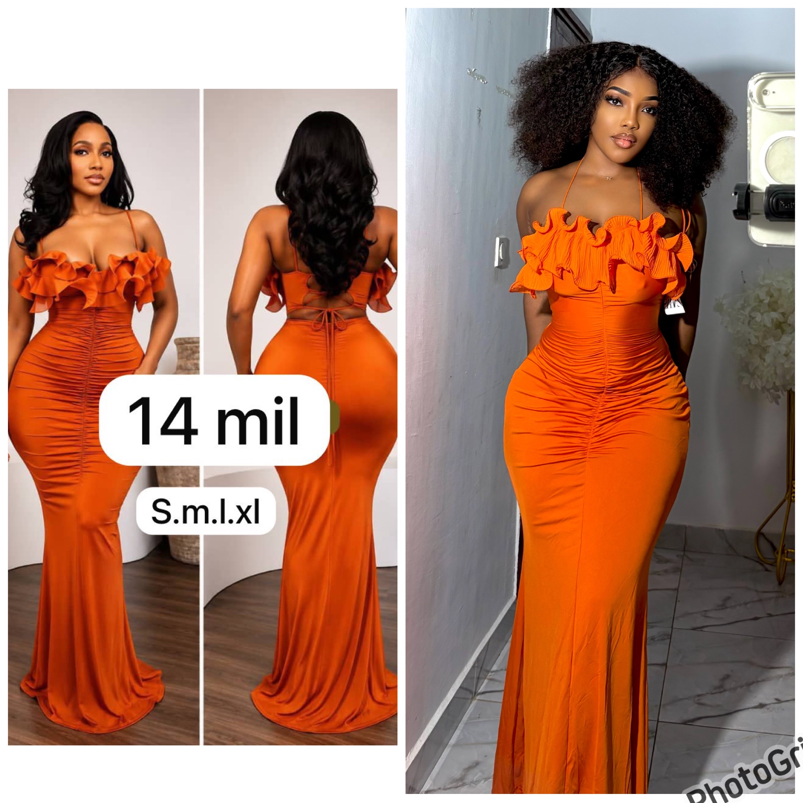 Robe longue froncée orange