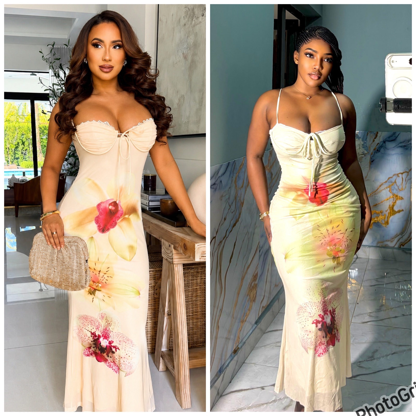 Robe longue fleurie à bustier