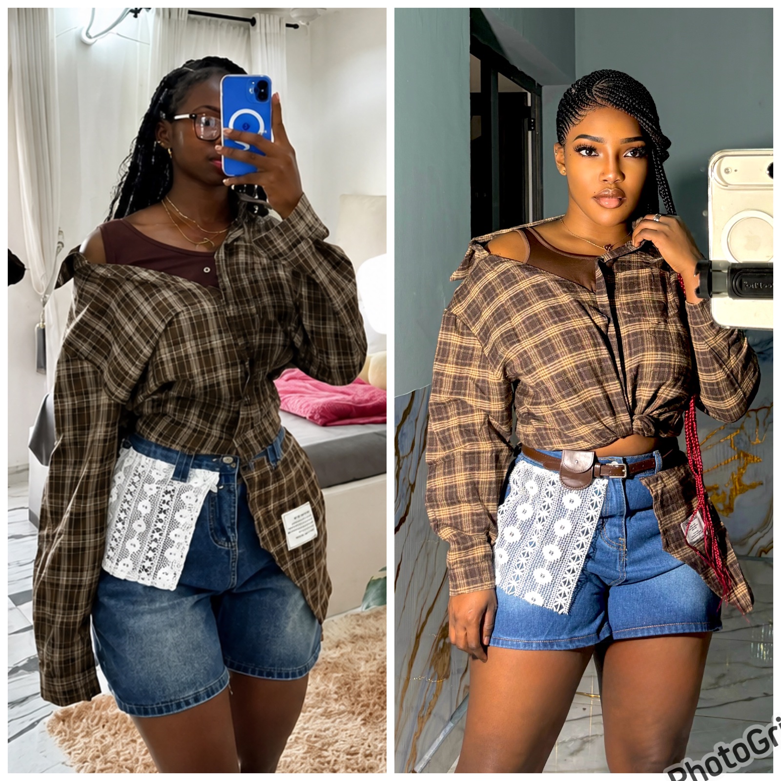 Chemise à carreaux oversize marron