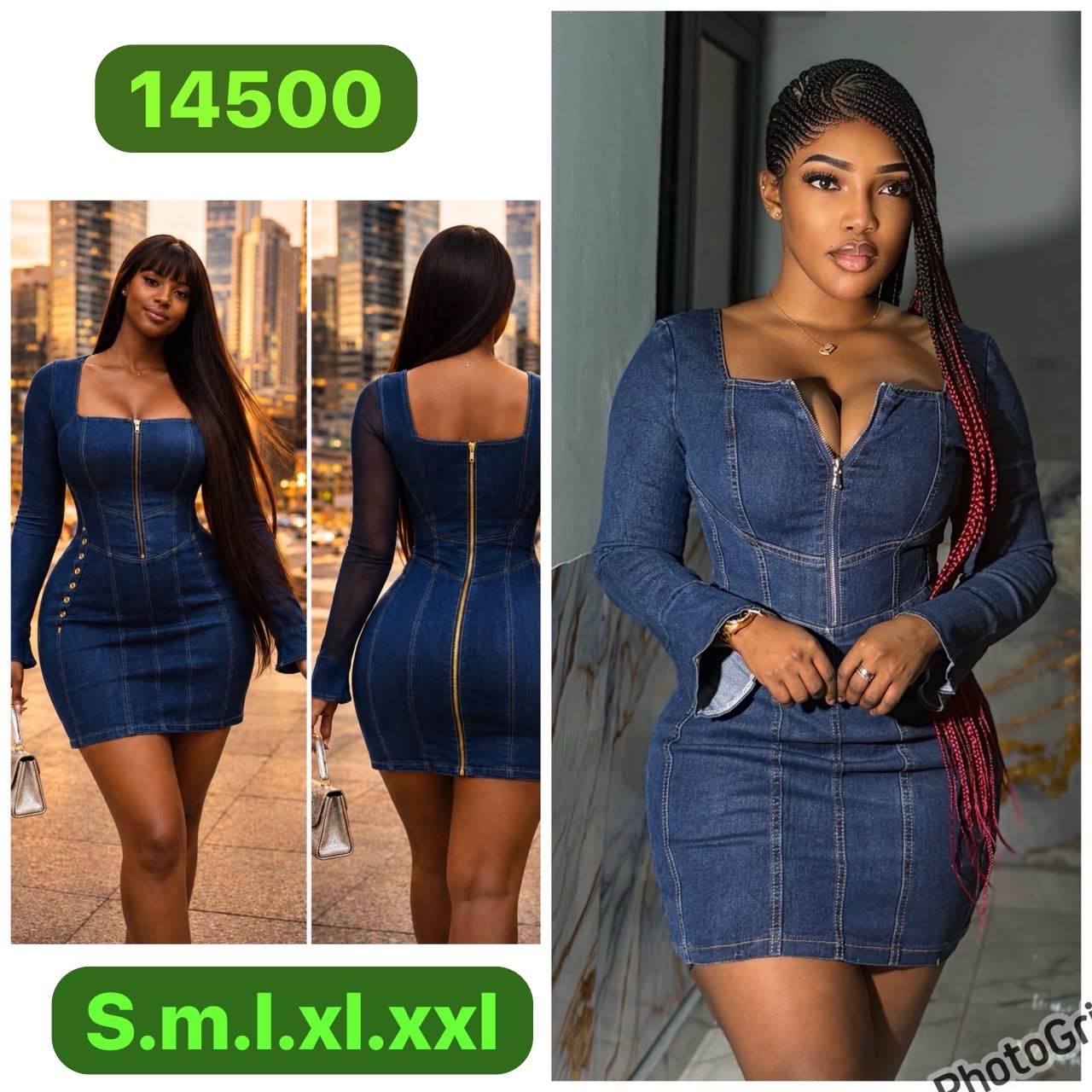 Robe moulante en jean à fermeture éclair