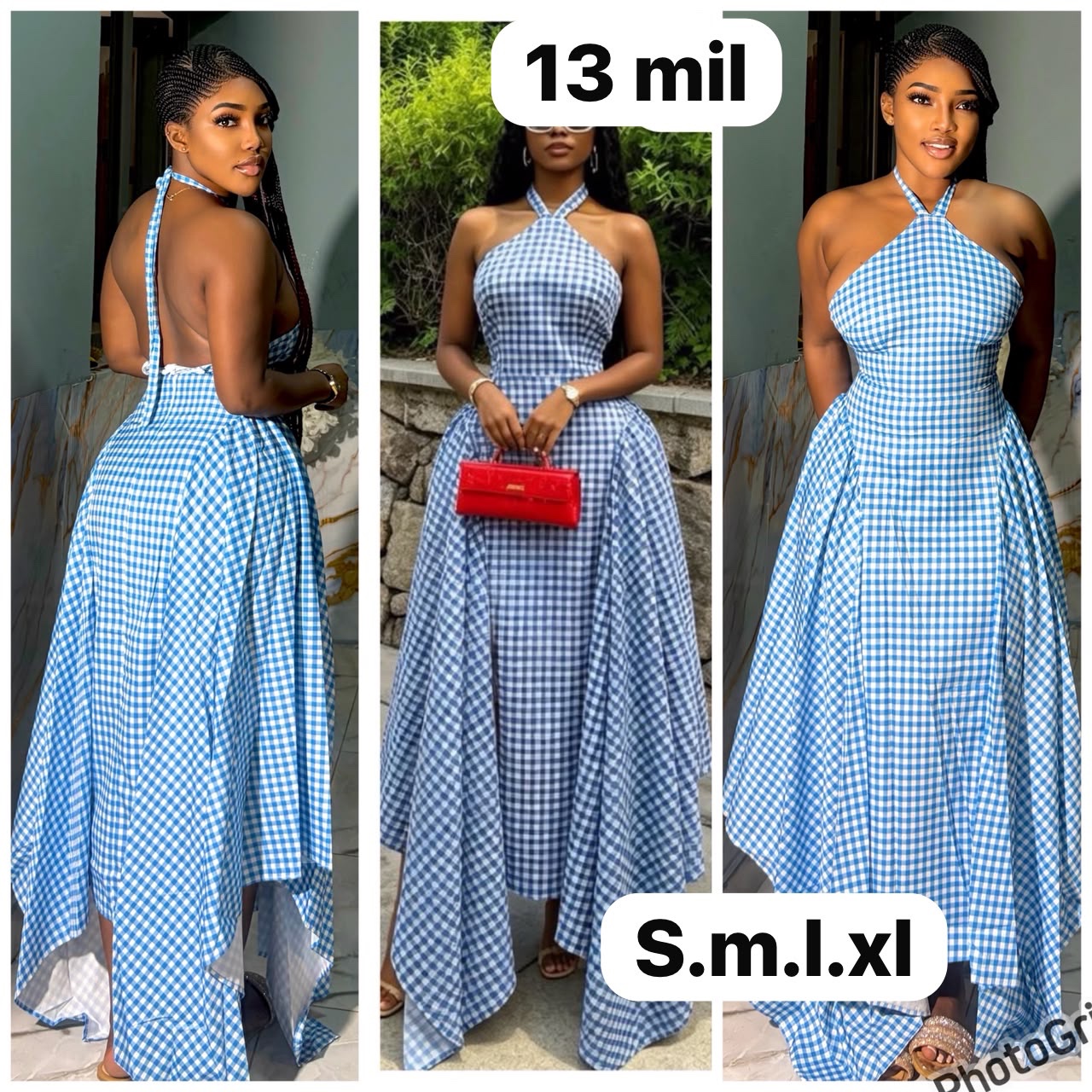 Robe longue vichy à dos nu