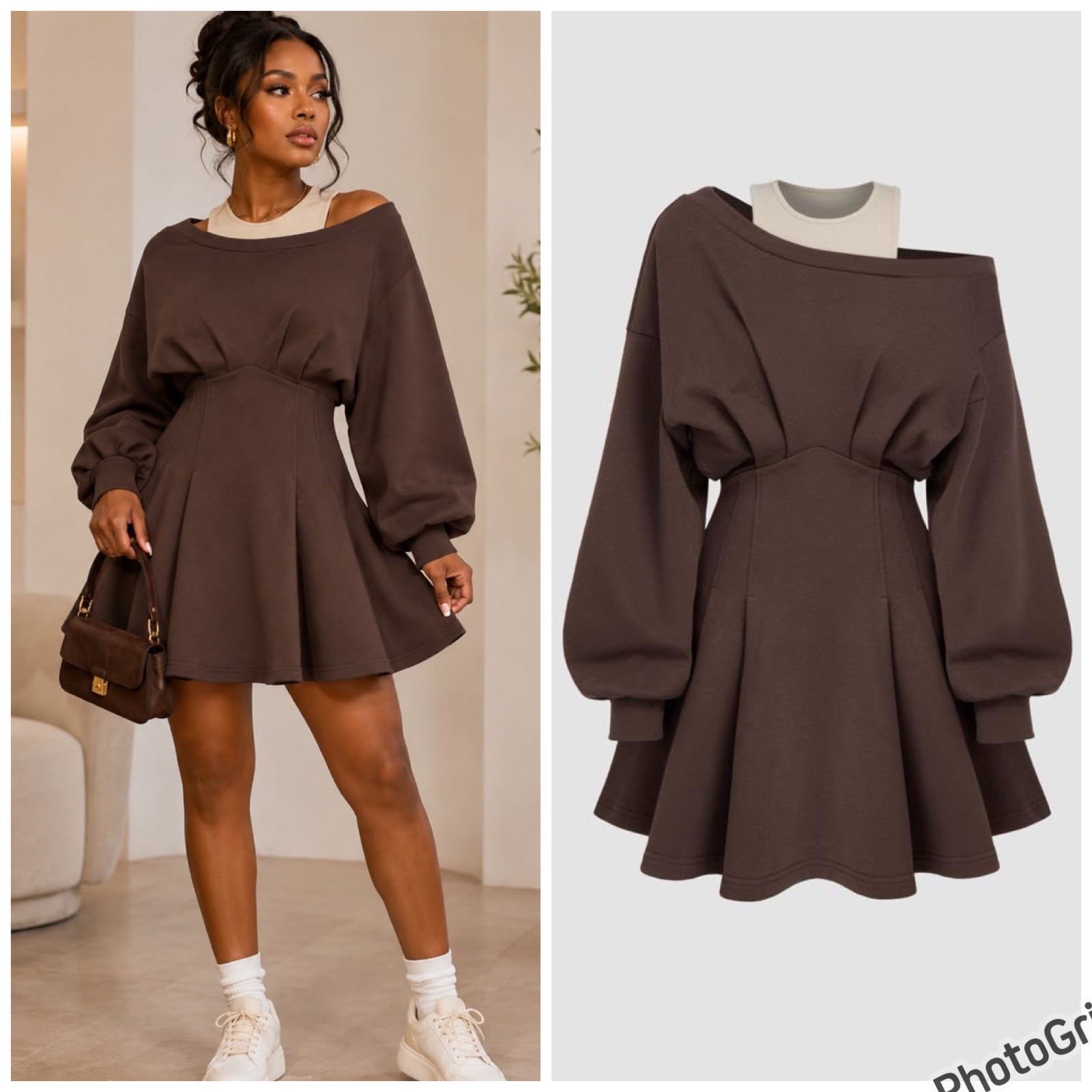 Robe courte cintrée marron