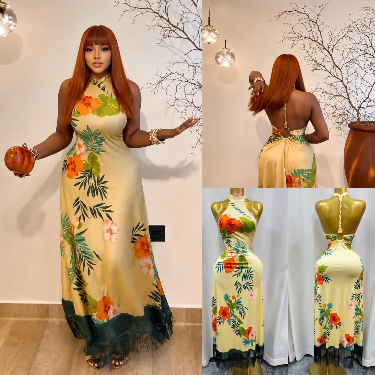 Robe longue fleurie à dos nu