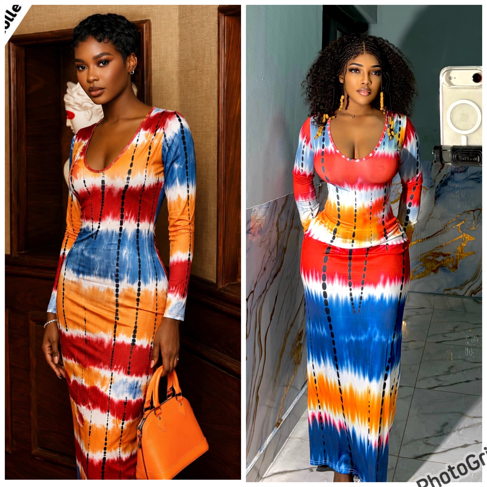 Robe longue moulante Tie-dye
