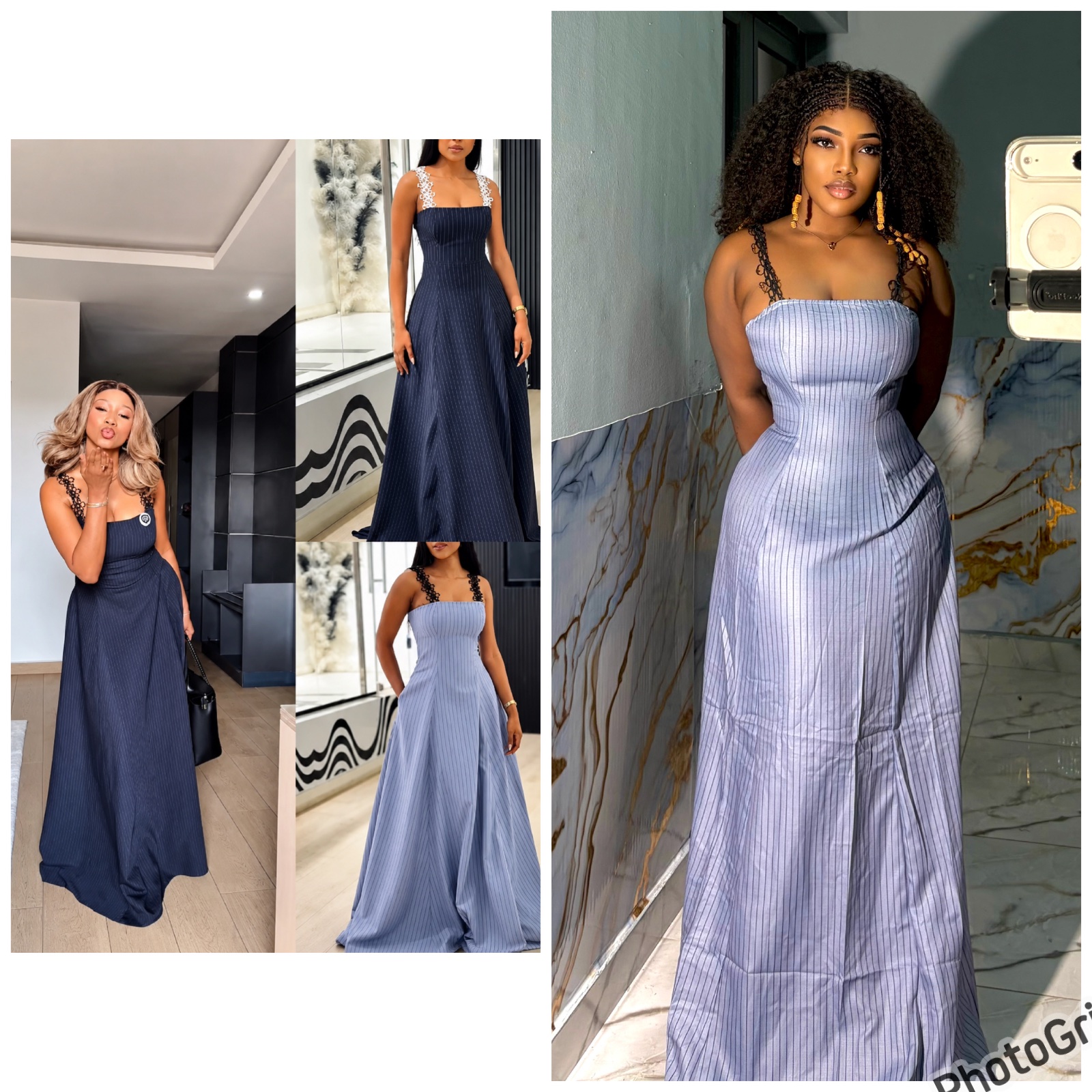 Longue robe chic à fines rayures