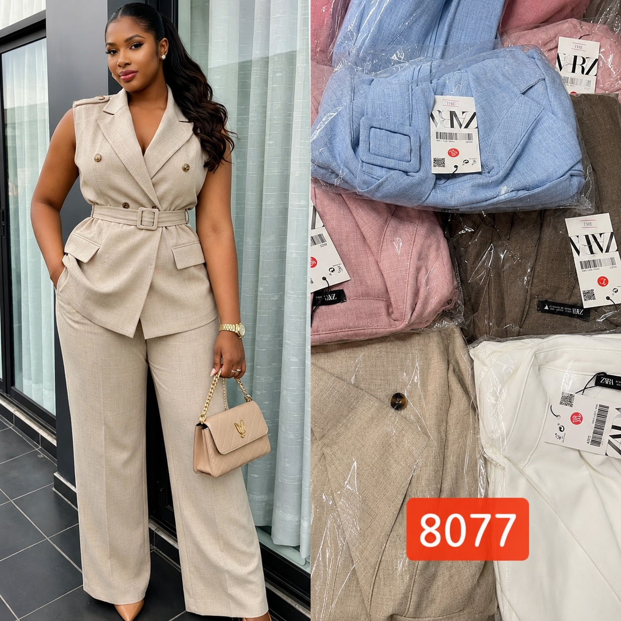 Ensemble tailleur sans manches beige