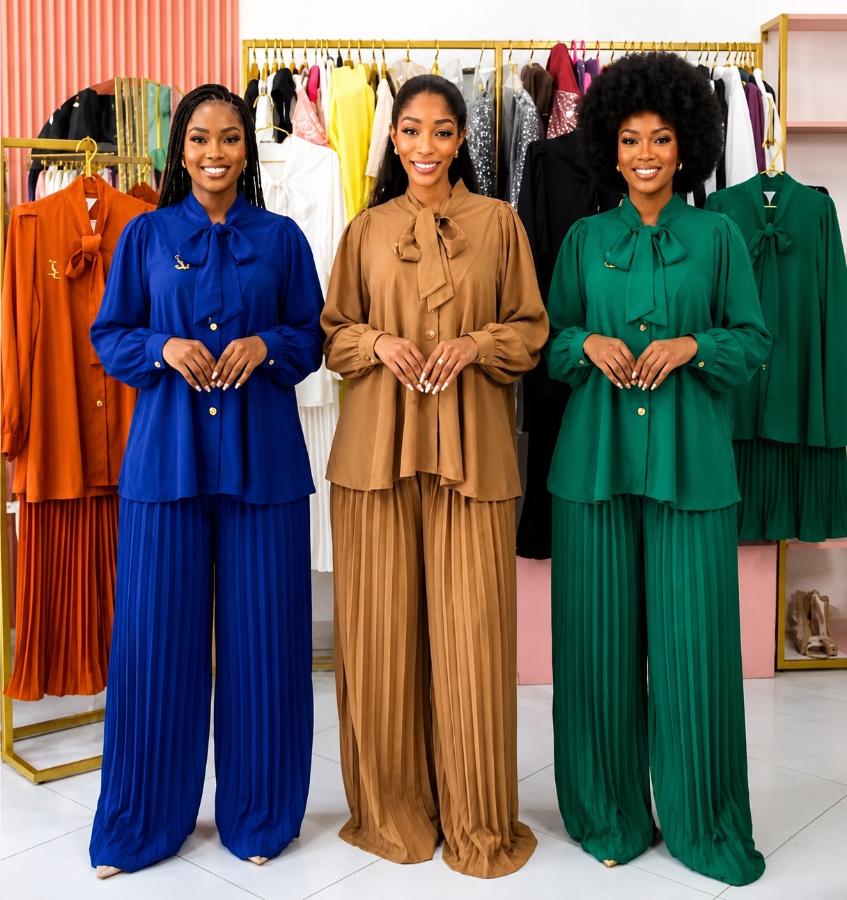 Ensemble plissé chic à col lavallière