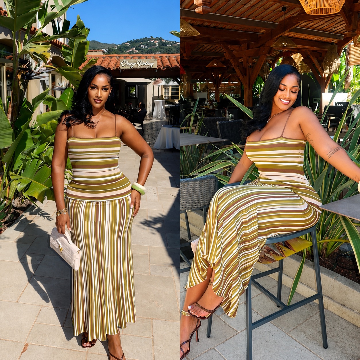Robe longue rayée moulante