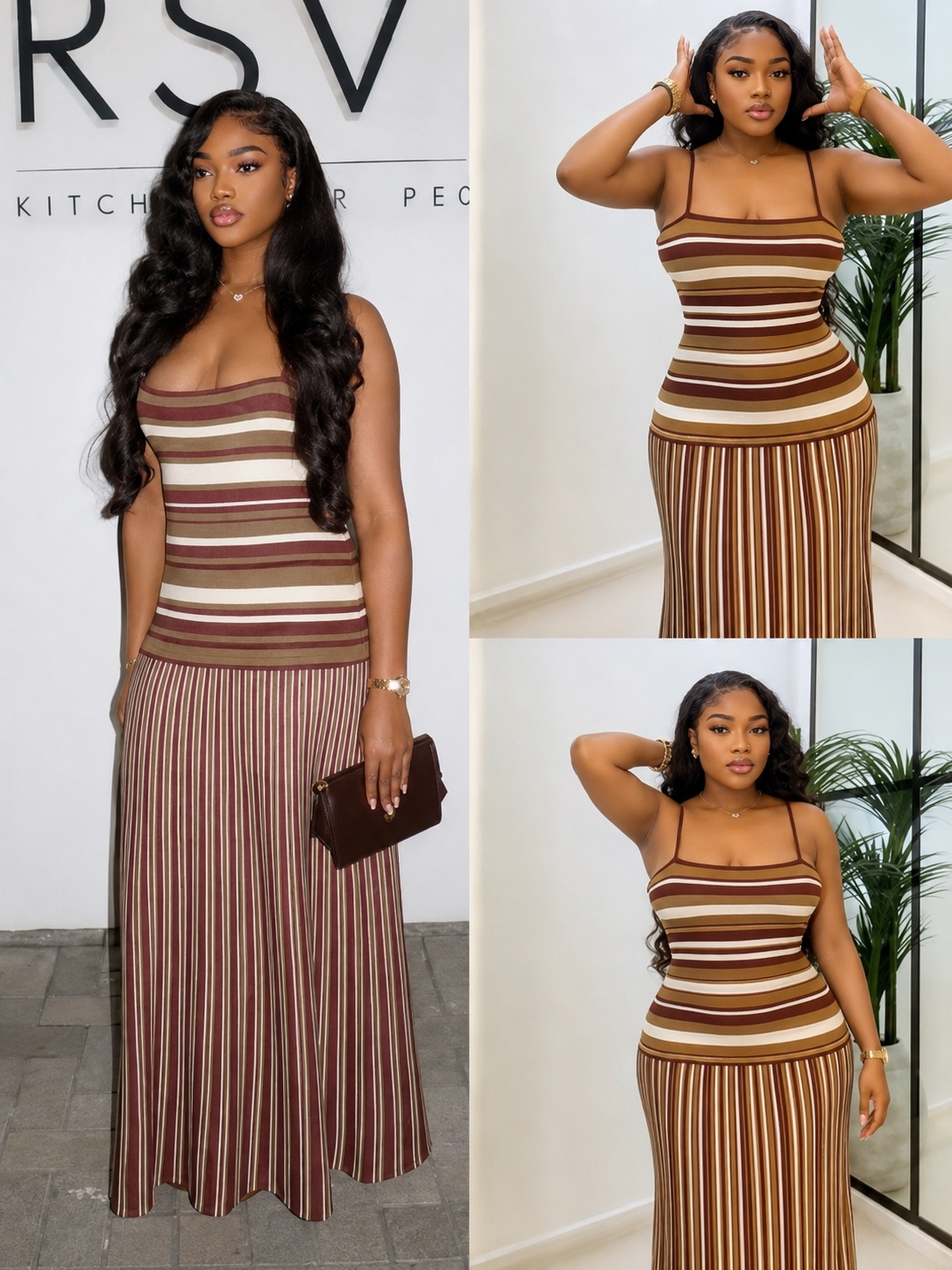 Robe longue rayée en maille