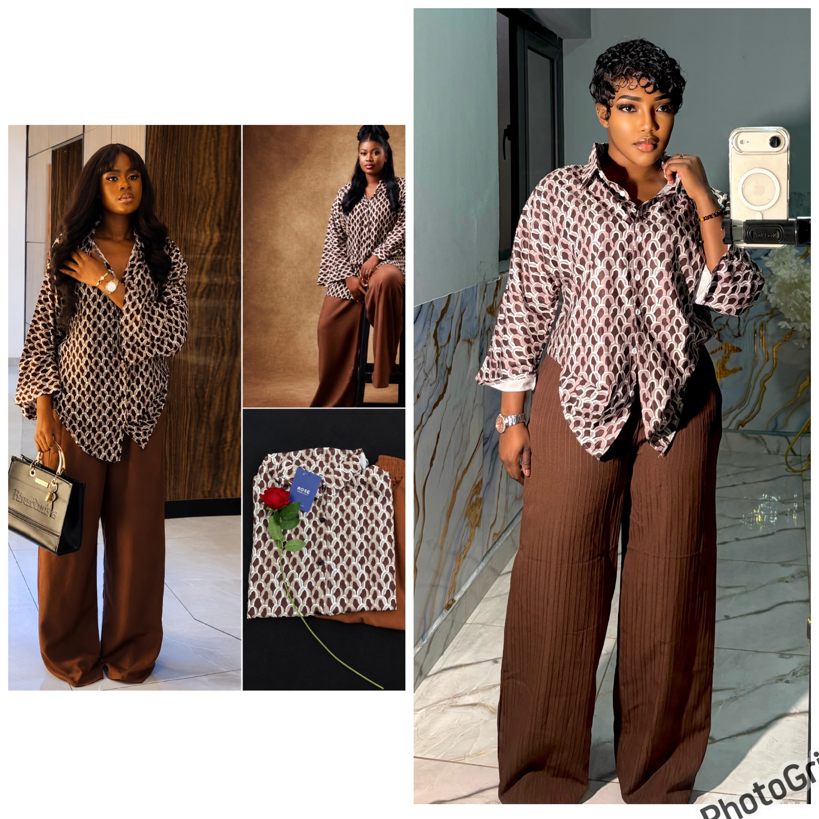 Ensemble chemise et pantalon large marron