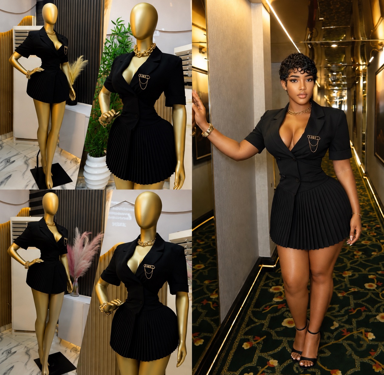 Robe courte plissée style blazer