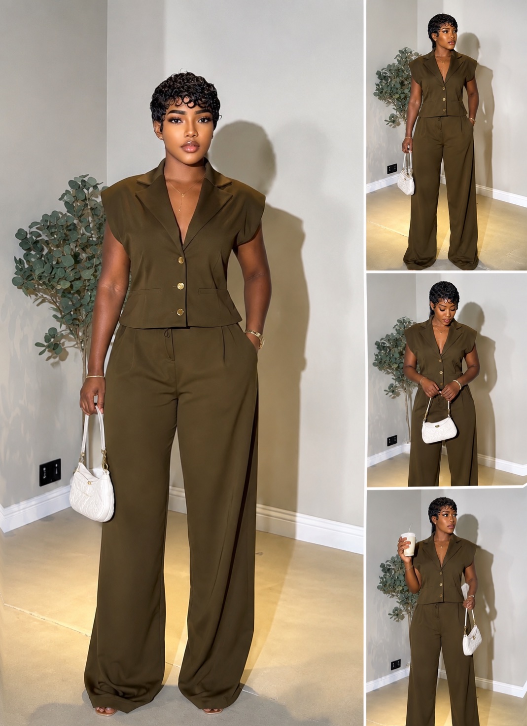Ensemble tailleur sans manches Kaki