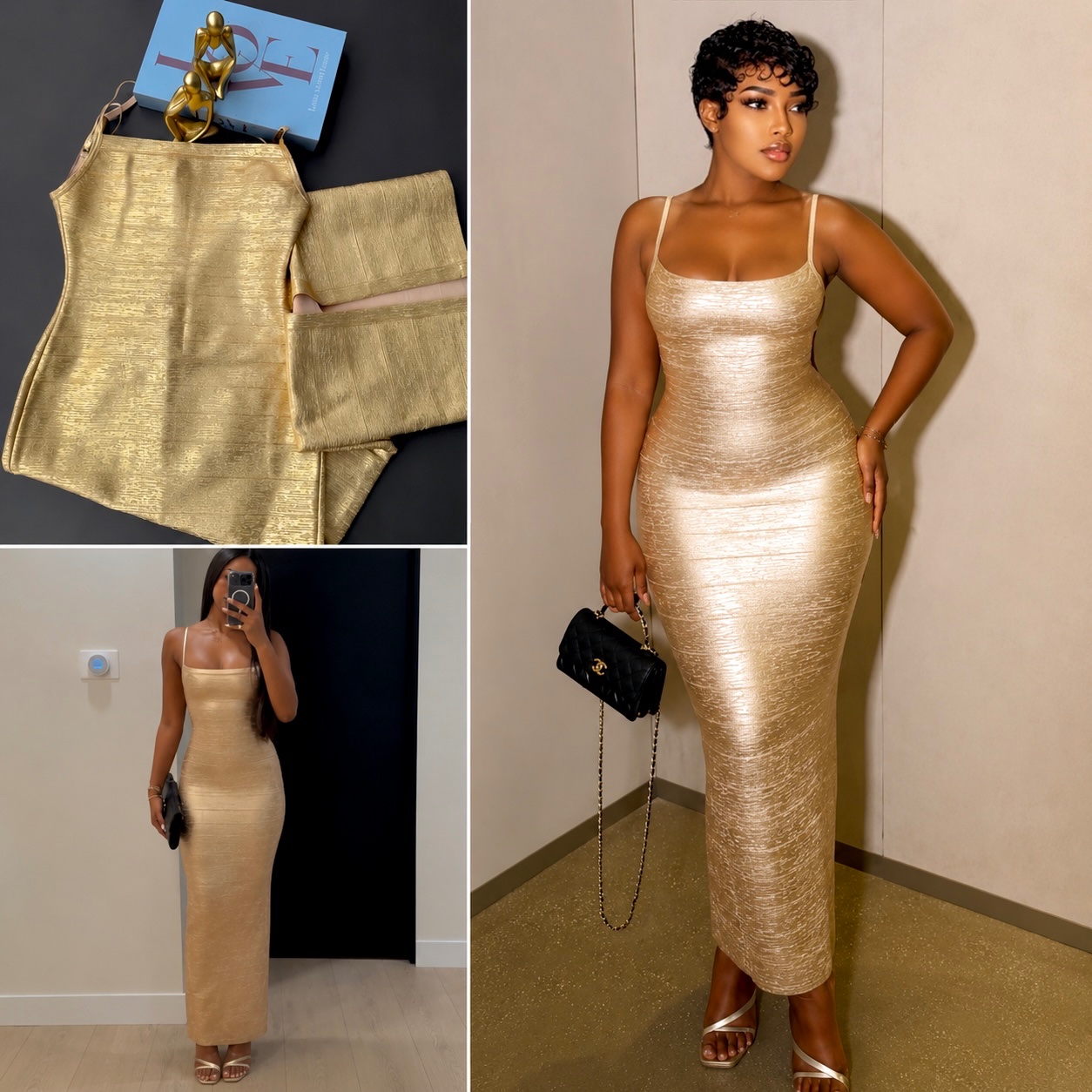 Robe longue bandage dorée