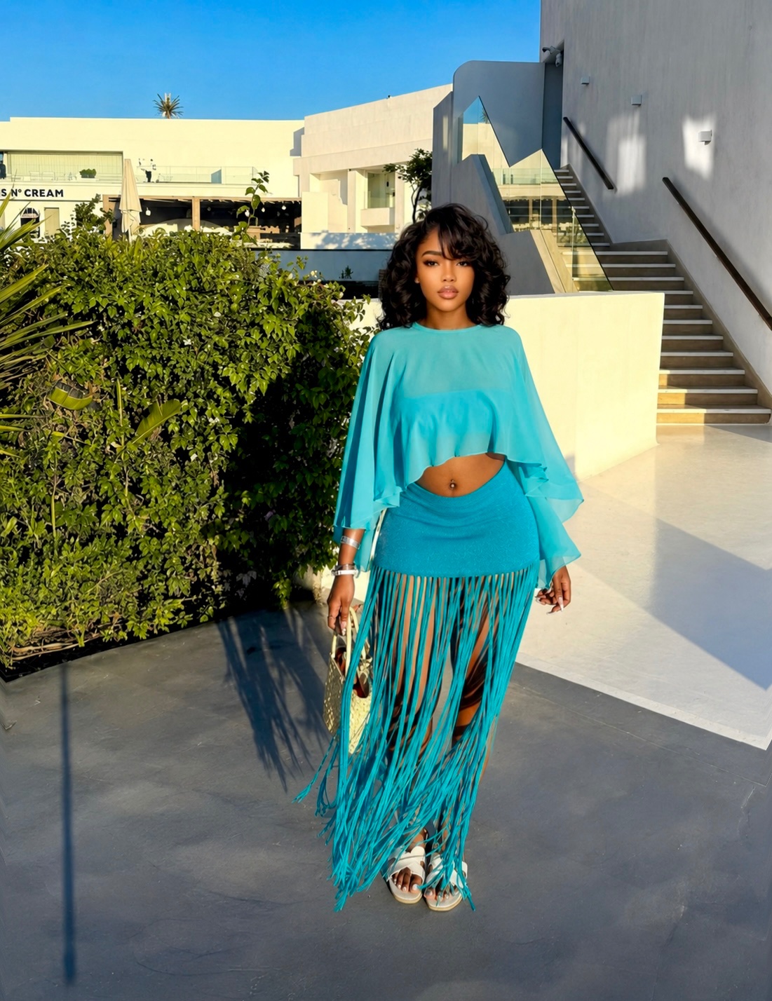 Ensemble à franges bleu turquoise