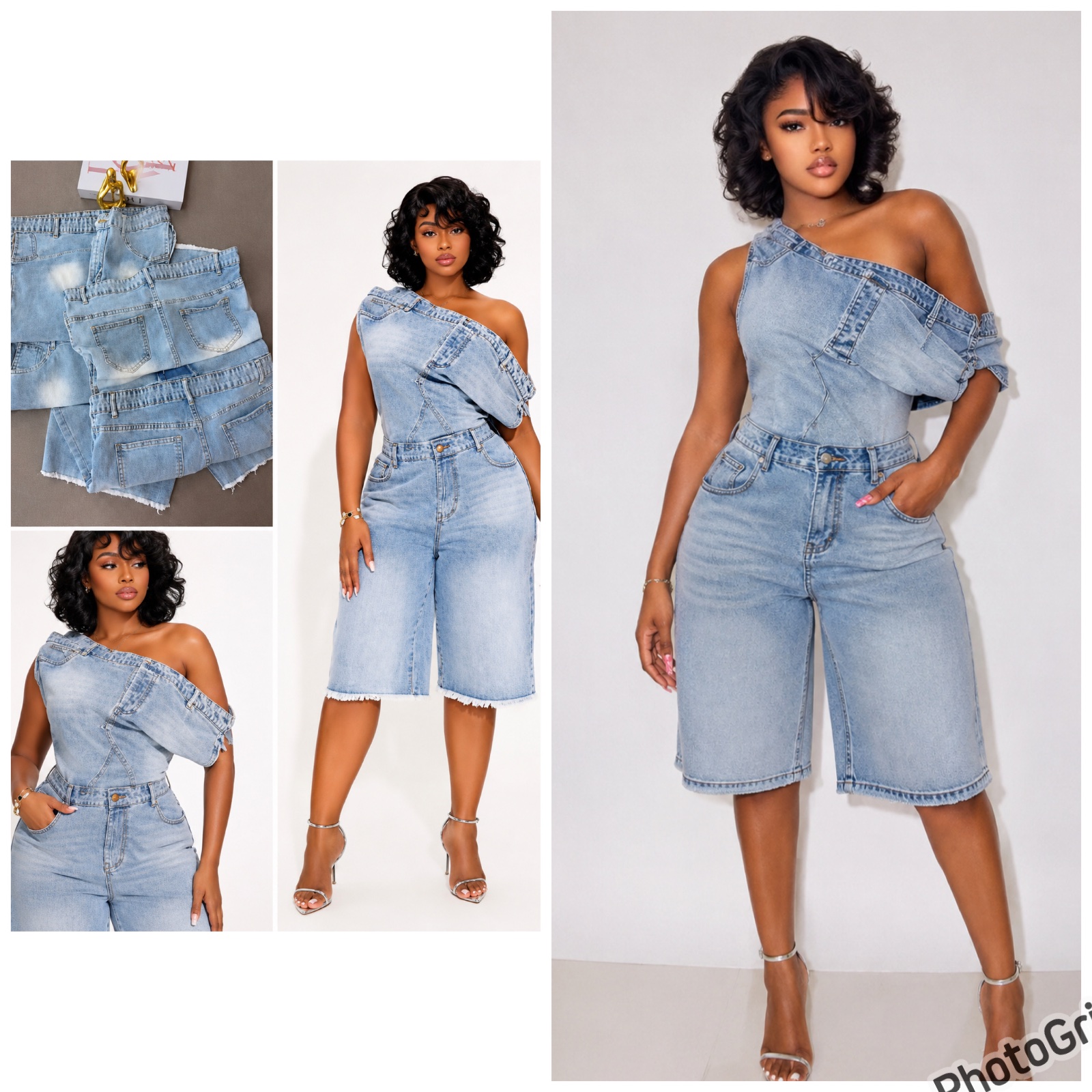 Ensemble bermuda en jean asymétrique
