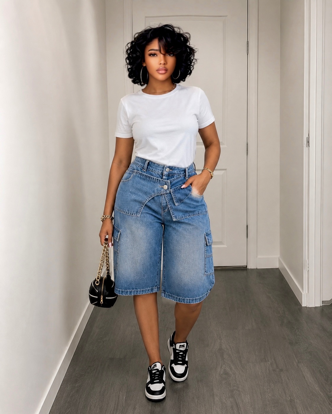 Bermuda en jean asymétrique