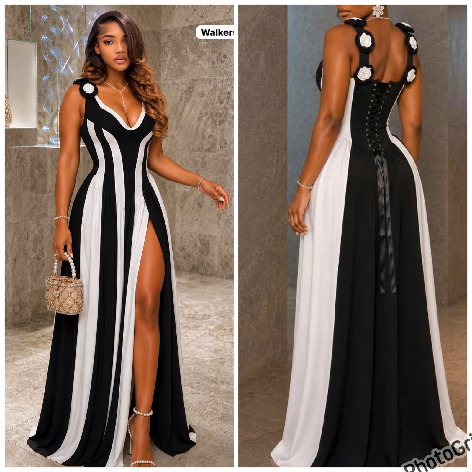 Robe longue bicolore à fleurs
