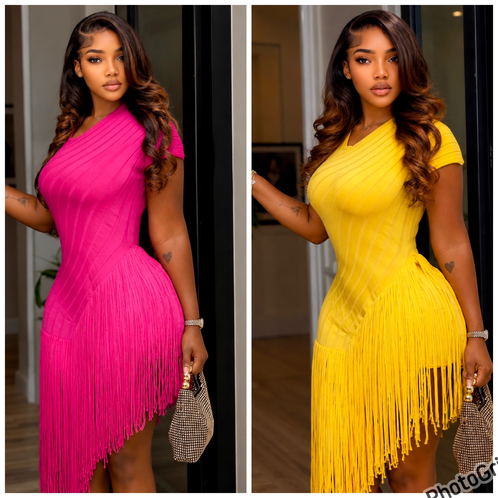 Robe moulante à franges asymétriques