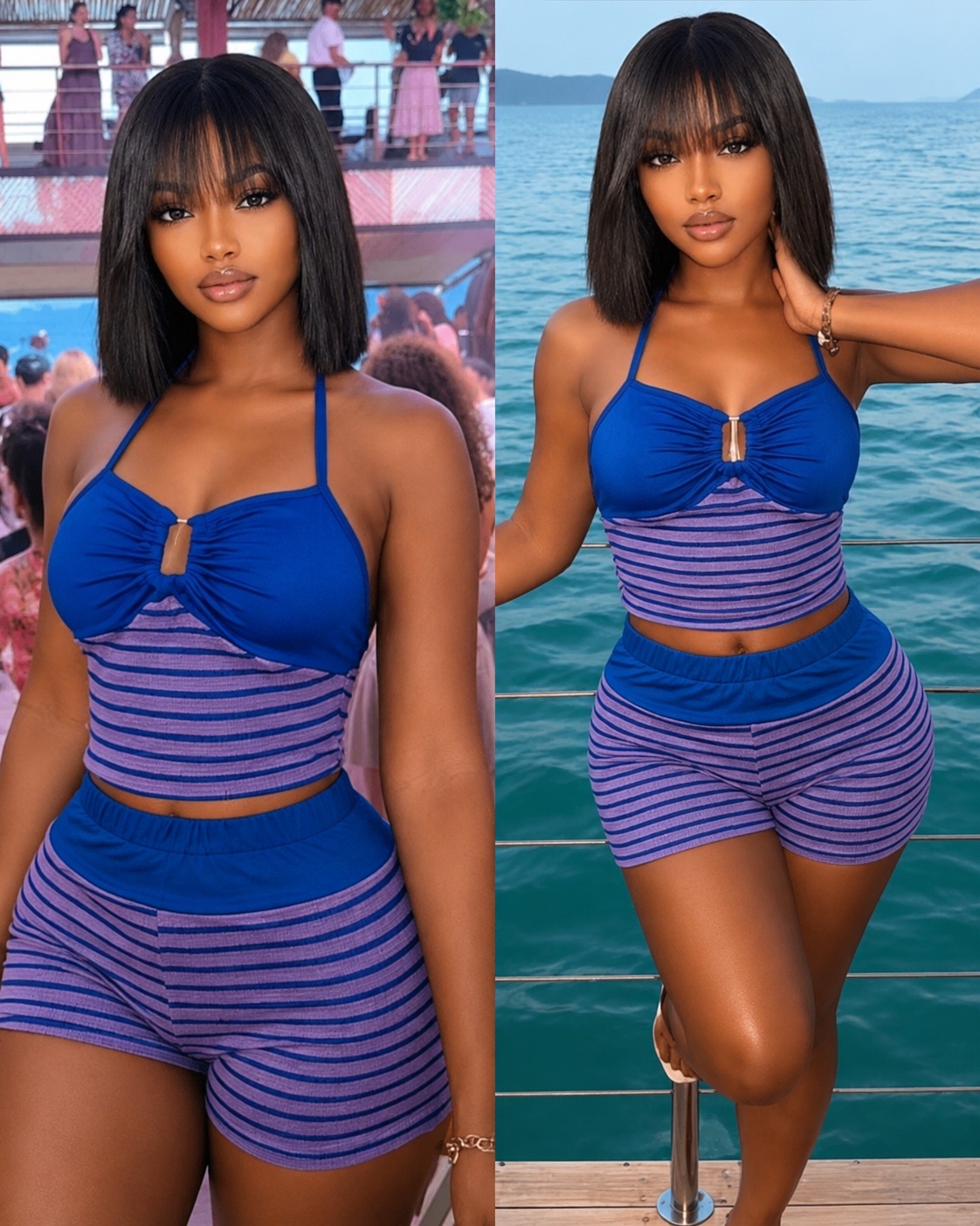 Ensemble crop top et short à rayures