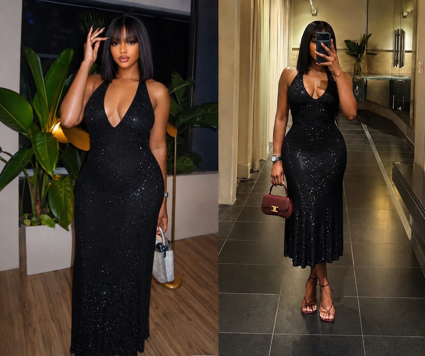 Robe midi dos nu pailletée