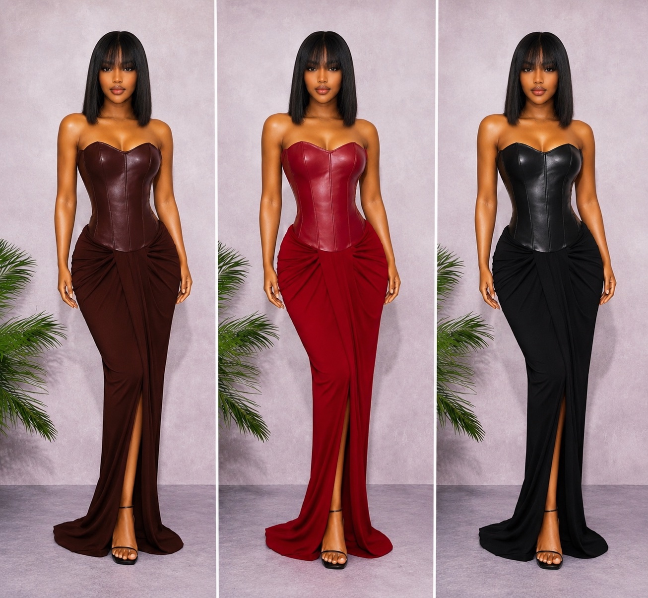 Robe longue corset similicuir