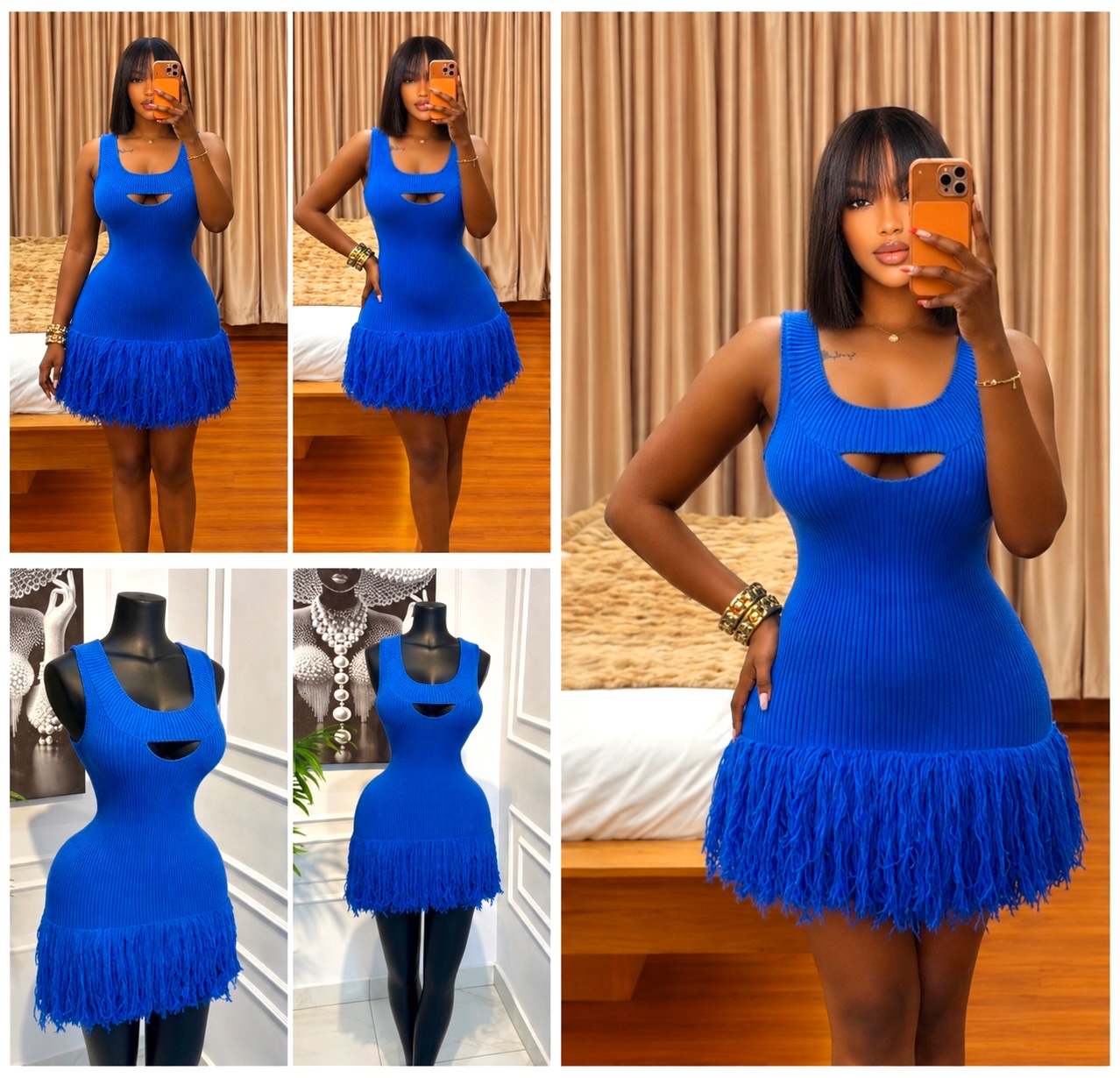 Robe courte à plumes bleue