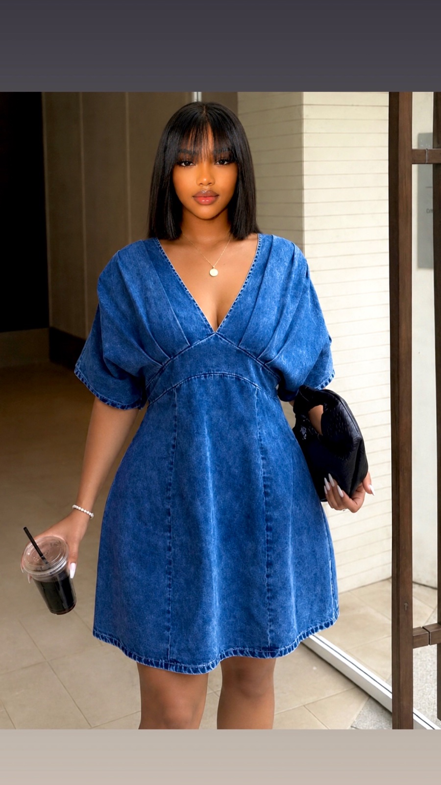 Robe courte en denim bleu