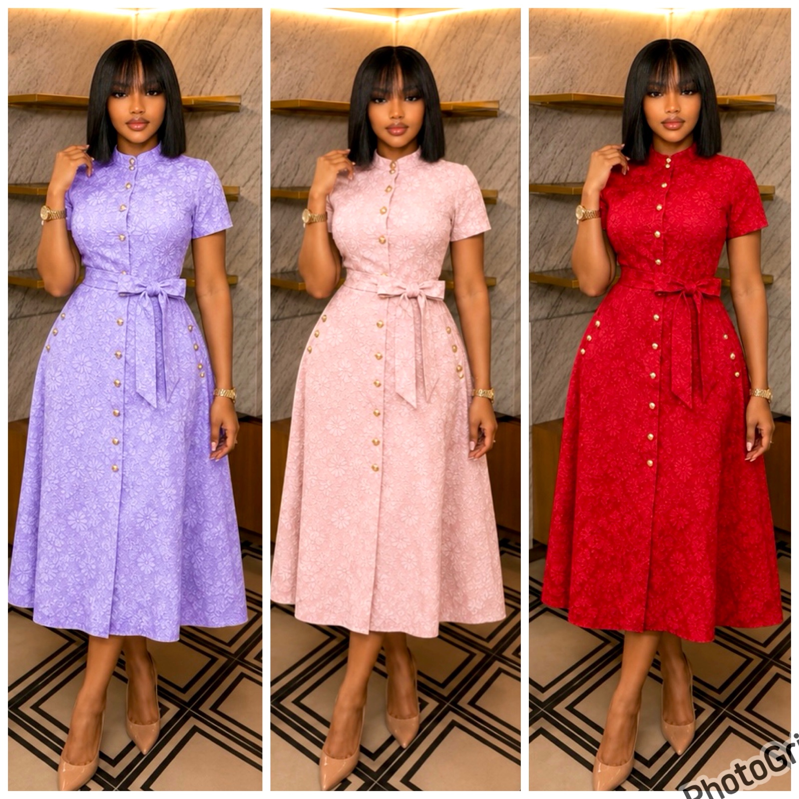 Robe midi boutonnée à fleurs