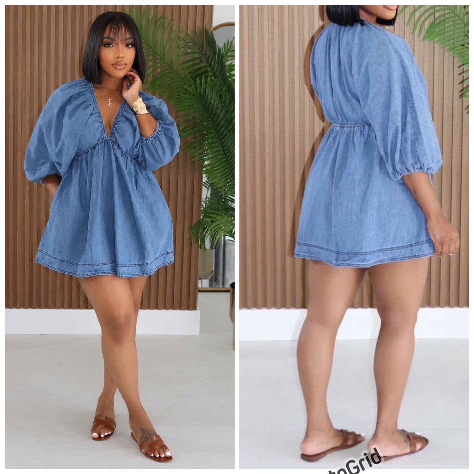 Mini robe en jean bouffante