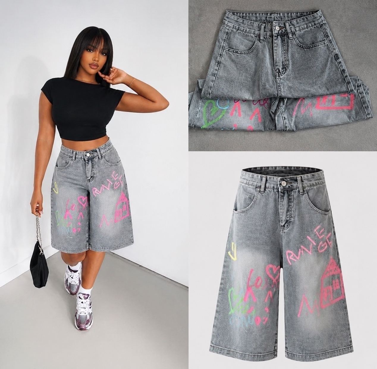 Short bermuda en jean graffiti