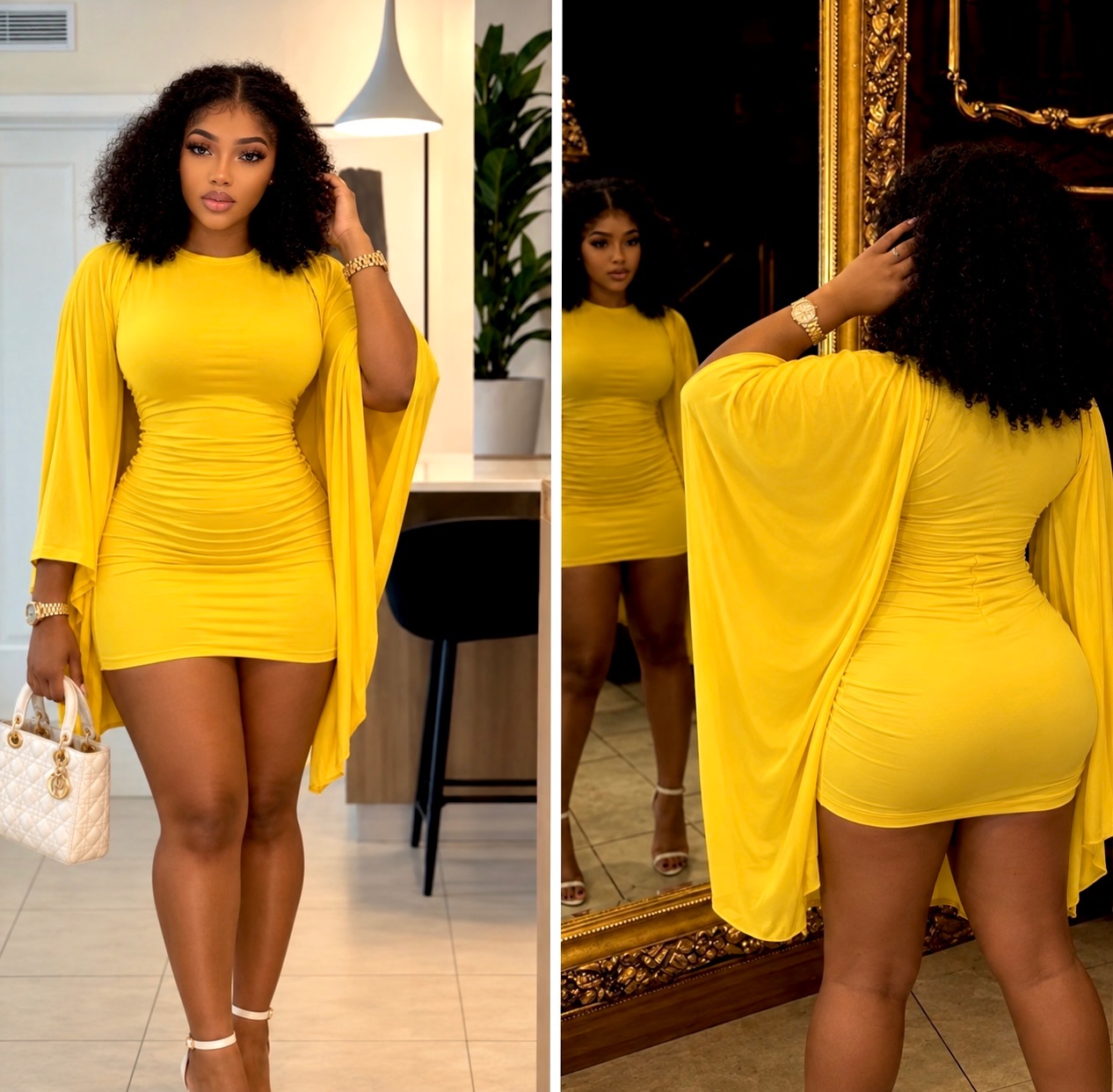 Robe courte froncée jaune