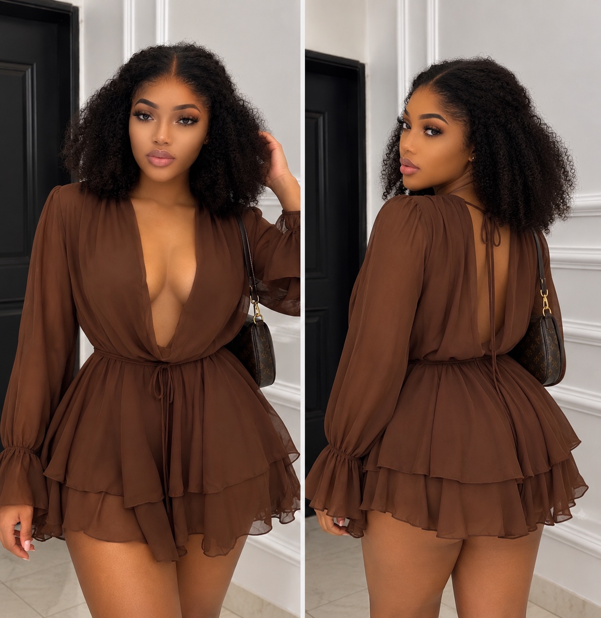 Combi-short à volants marron