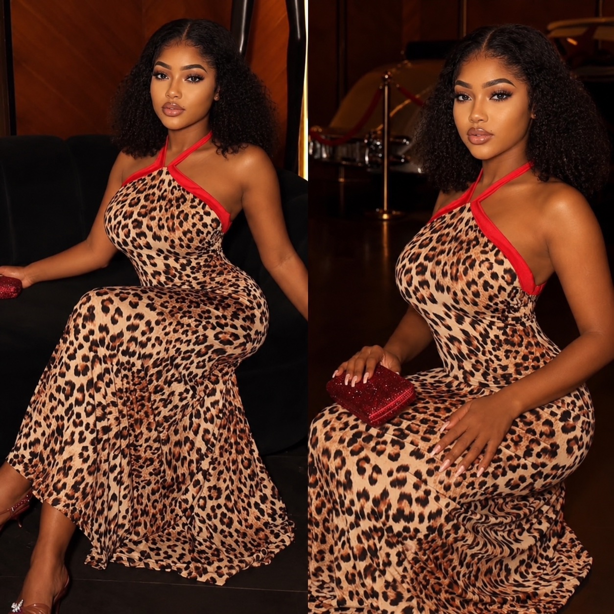 Robe longue léopard dos nu
