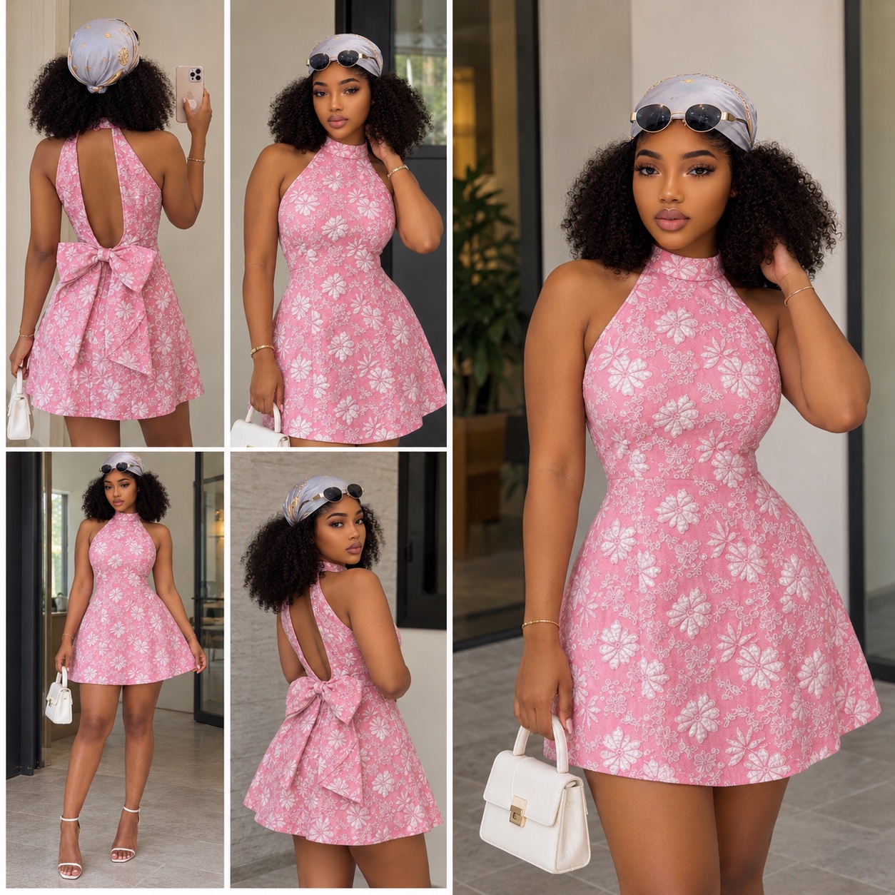 Robe courte fleurie à dos nu