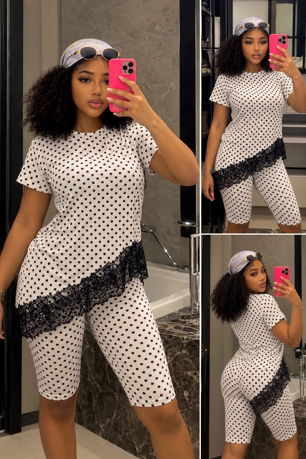 Ensemble à pois et dentelle