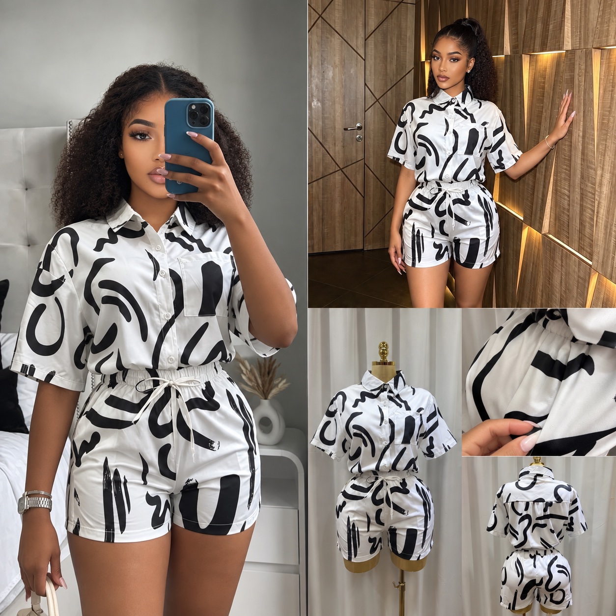 Ensemble chemise et short à motifs abstraits