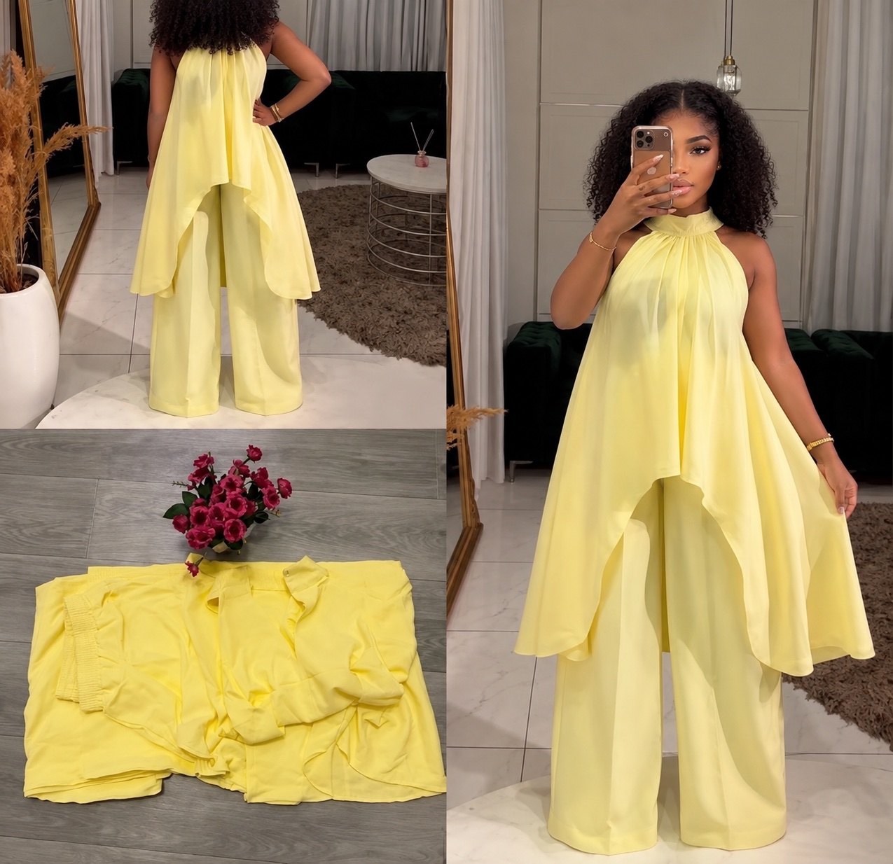 Ensemble pantalon fluide jaune