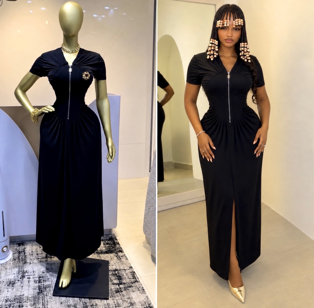 Robe longue zippée noire
