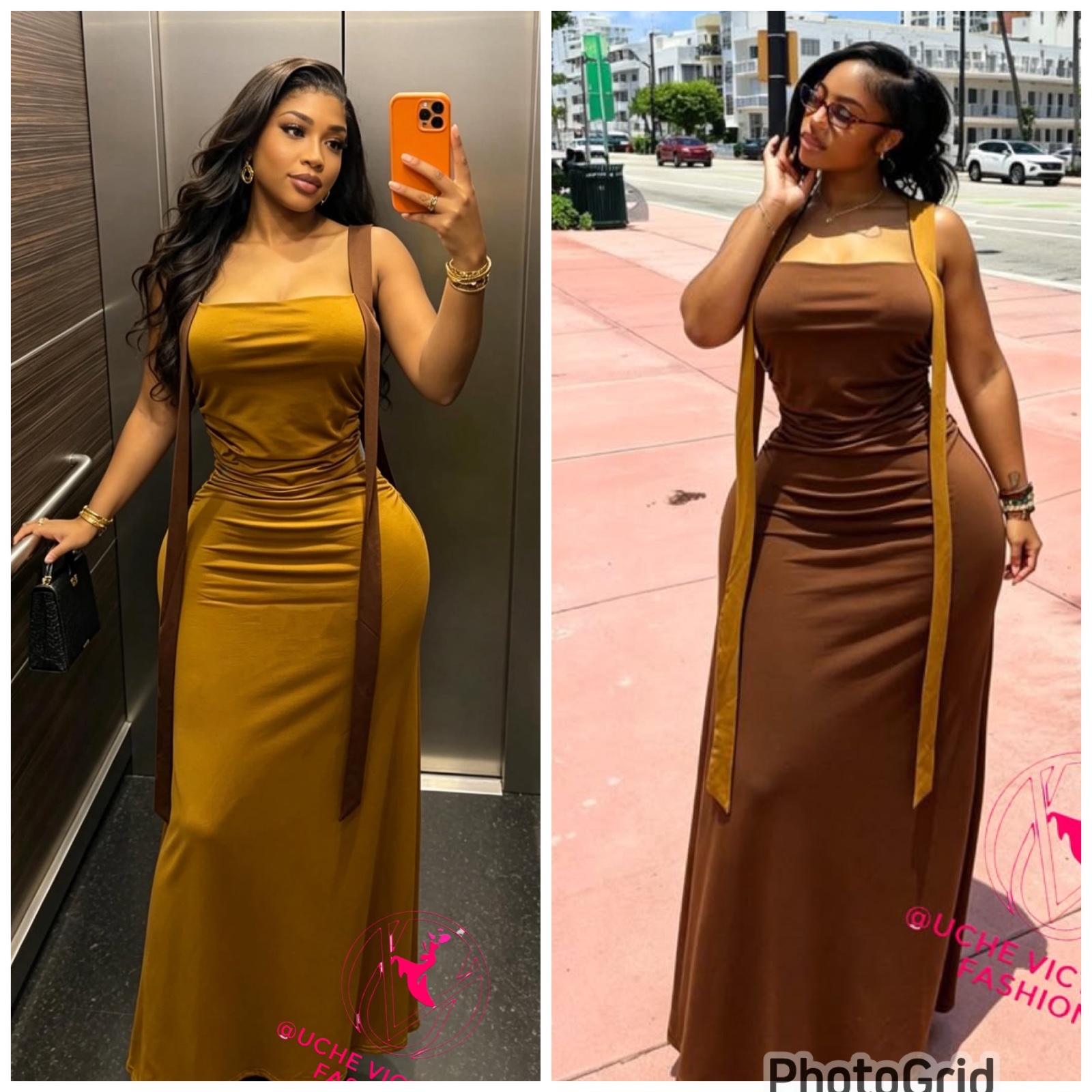 Robe longue moulante bicolore
