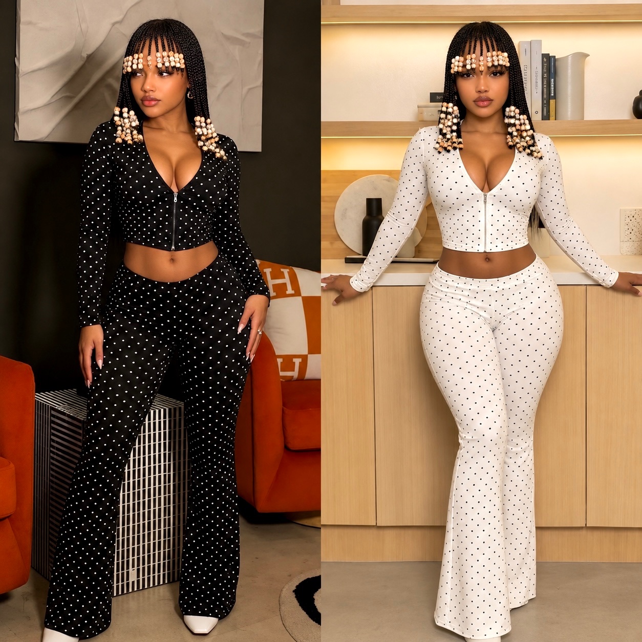 Ensemble crop top et pantalon à pois