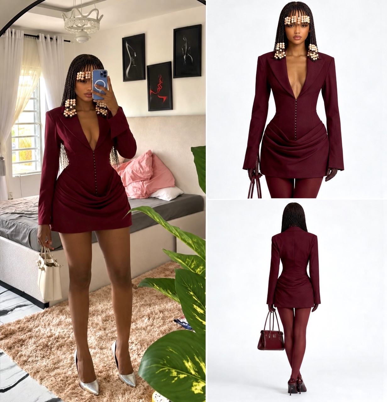 Robe blazer drapée Bordeaux