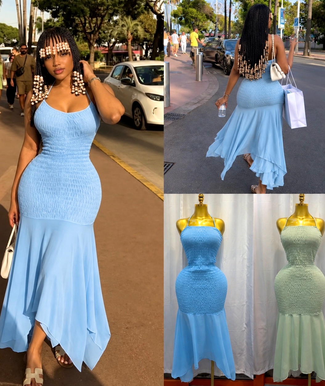 Robe longue froncée à volants