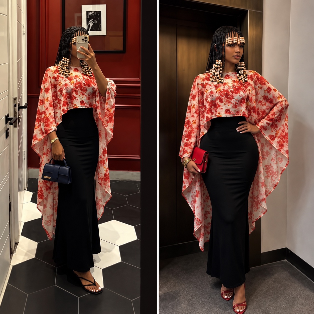 Ensemble jupe longue et haut cape floral