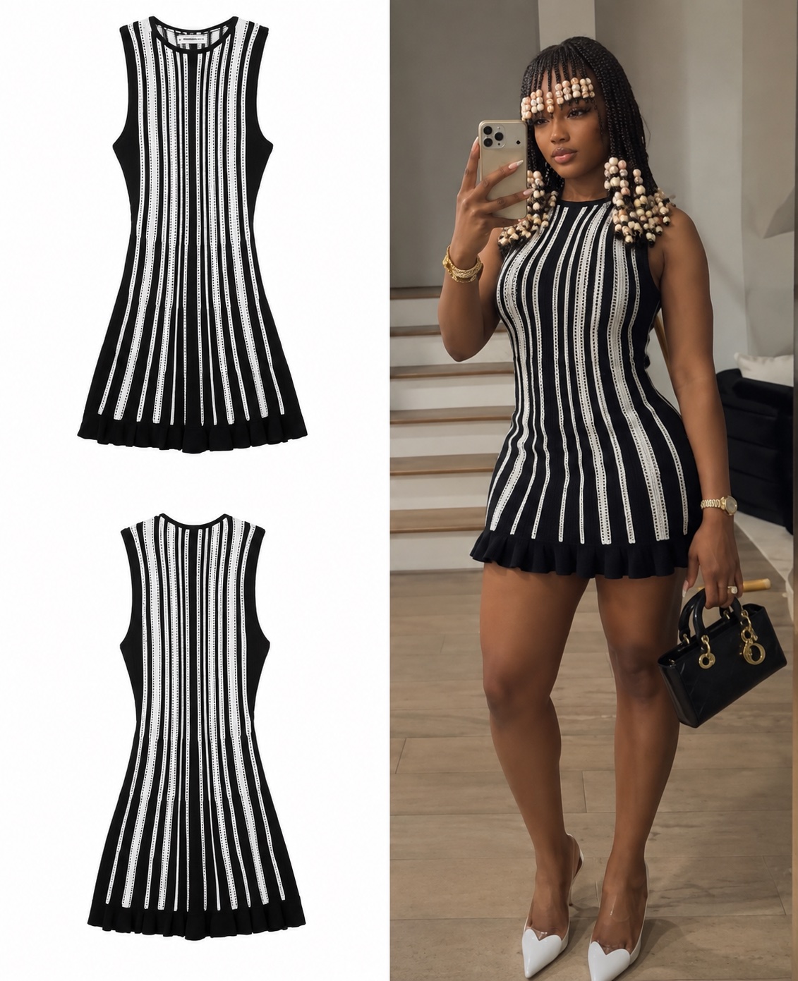 Robe patineuse à rayures verticales
